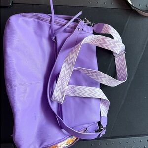Purple Women's Bag with Patterned Strap